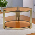Couchtisch aus gehärtetem Glas, 80 cm, mit asymmetrischem Metalldesign und unterer Ablage