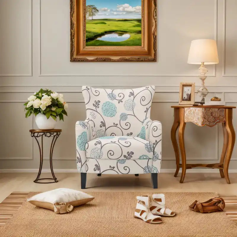 Modern Retro 30.25 High Back Upholstered Arm Chair with Wood Legs for Living Room