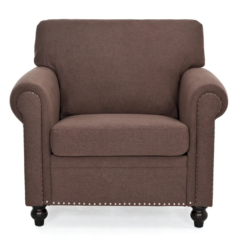 Brown Modern 37.4 Upholstered Accent Chair with Solid Wood Frame and Nailheads for Living Room