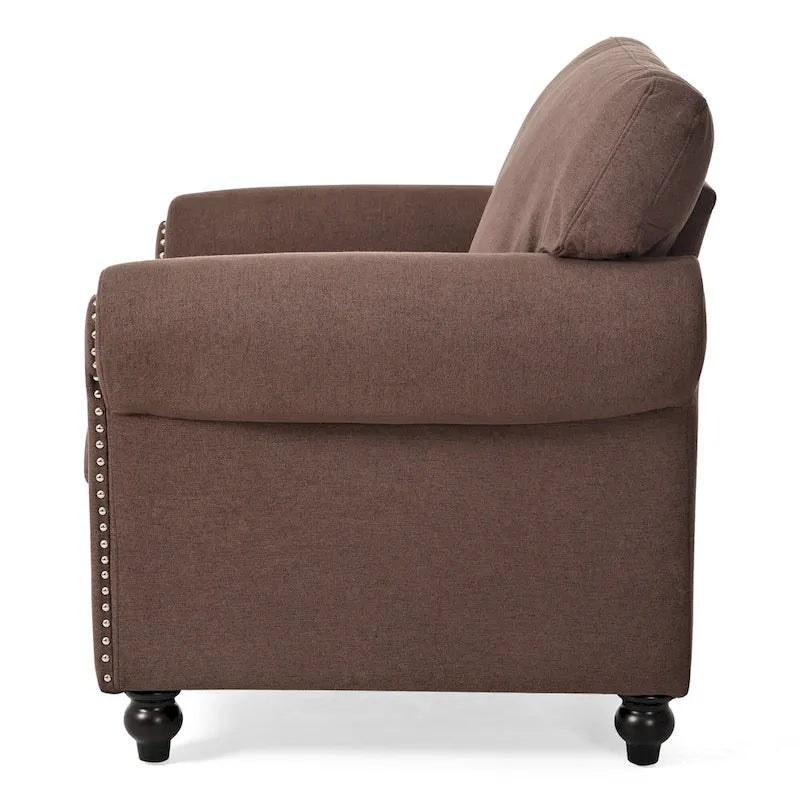 Brown Modern 37.4 Upholstered Accent Chair with Solid Wood Frame and Nailheads for Living Room