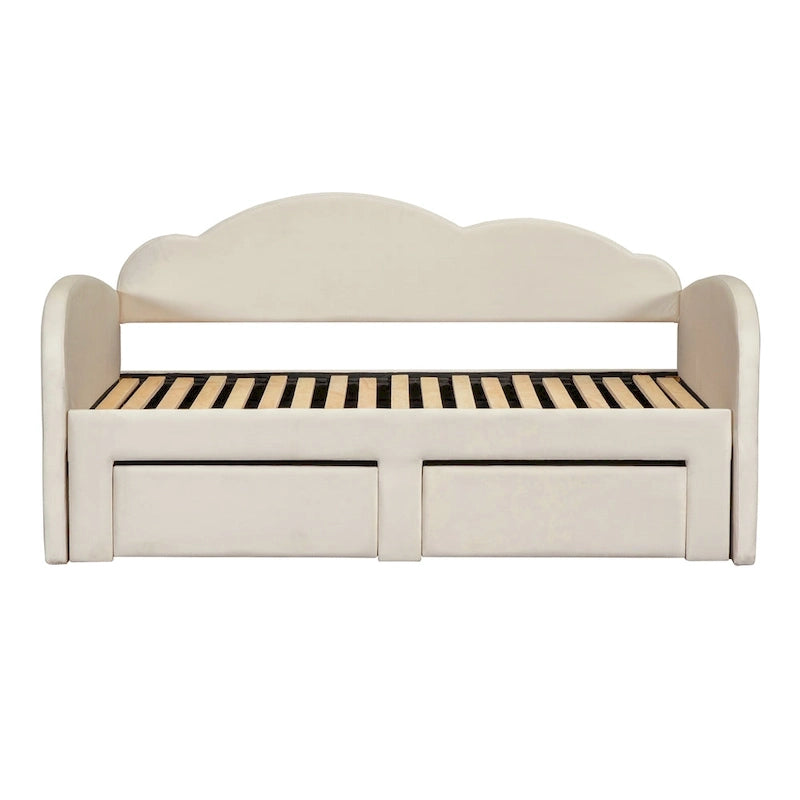 Twin Cloud Velvet Daybed with Trundle, Drawers, and USB