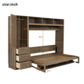 Schrankbett aus Holz (Full Size) mit Kleiderschrank, Schubladen & Regalen