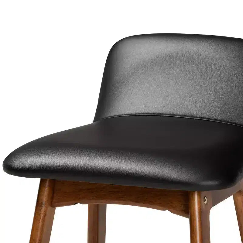 Baxton Studio 2pc Darrin Faux Leather and Wood Barstools Black/Walnut/Brown: Upholstered Oval Seat, 30" Fixed Height