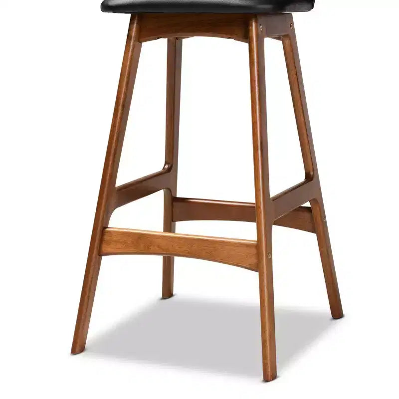 Baxton Studio 2pc Darrin Faux Leather and Wood Barstools Black/Walnut/Brown: Upholstered Oval Seat, 30" Fixed Height