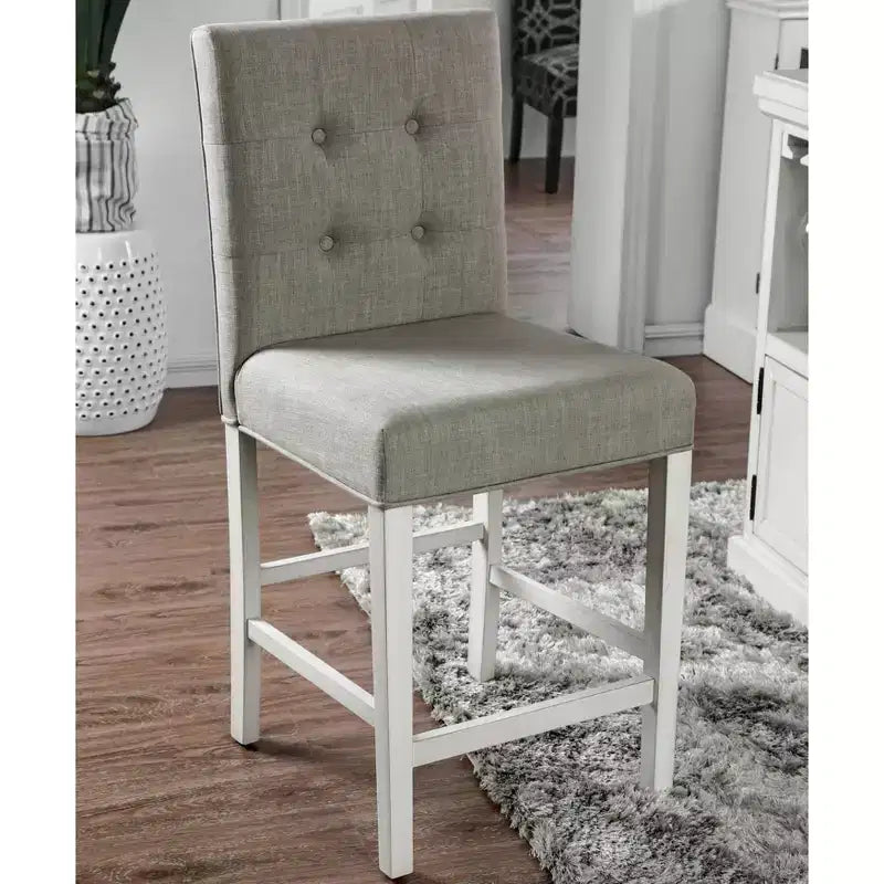 Set of 2 Pritzker Transitional Counter Height Barstools Antique White: Nailhead, Linen Upholstery - HOMES: Inside + Out