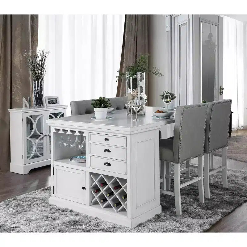 Set of 2 Pritzker Transitional Counter Height Barstools Antique White: Nailhead, Linen Upholstery - HOMES: Inside + Out