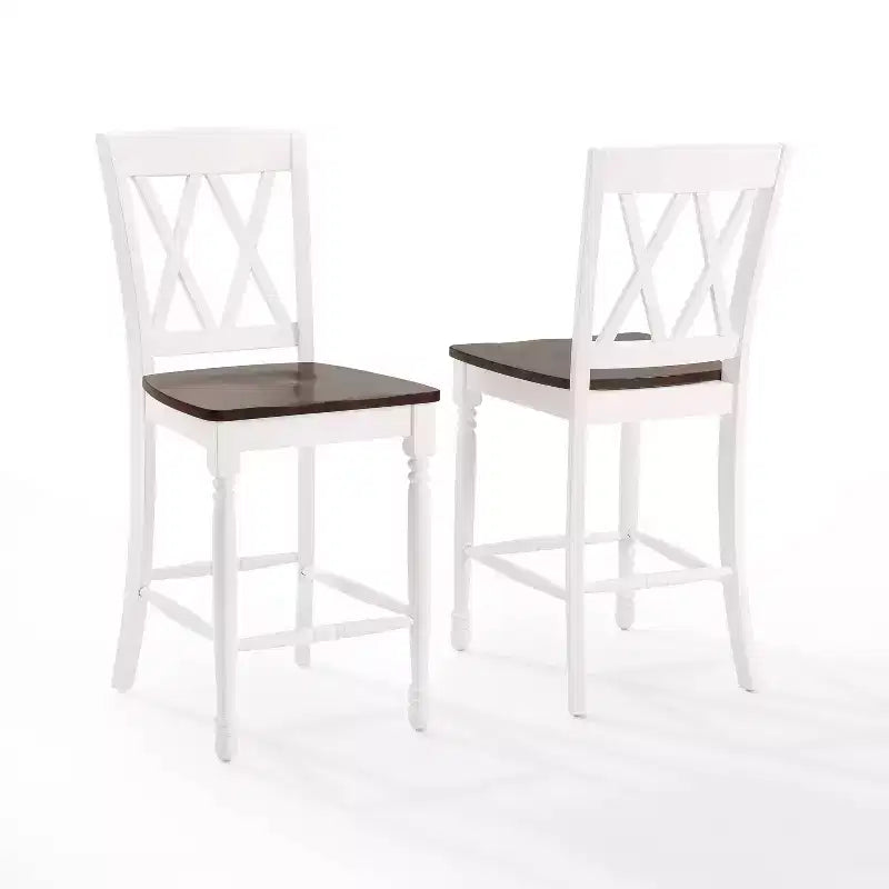 Set of 2 Shelby Counter Height Barstools Distressed White - Crosley: Rubberwood Frame, Non-Upholstered, Traditional Design