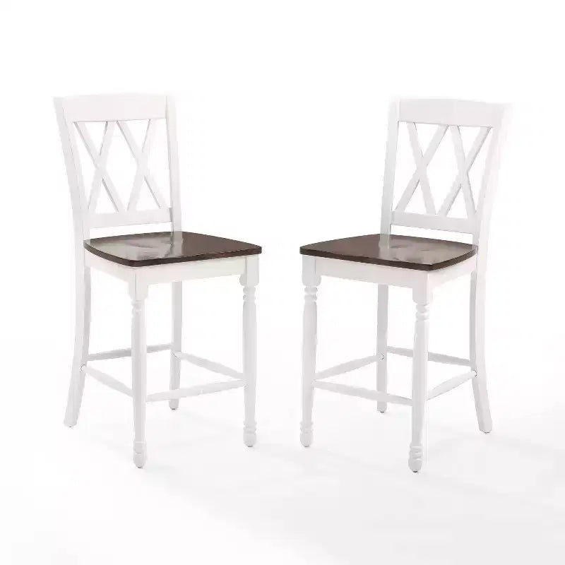 Set of 2 Shelby Counter Height Barstools Distressed White - Crosley: Rubberwood Frame, Non-Upholstered, Traditional Design