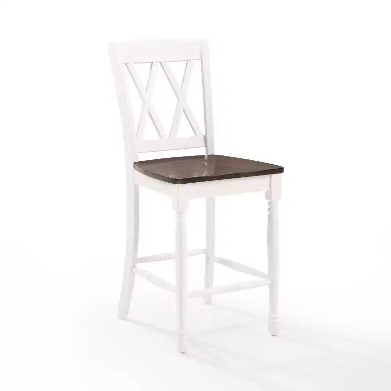 Set of 2 Shelby Counter Height Barstools Distressed White - Crosley: Rubberwood Frame, Non-Upholstered, Traditional Design