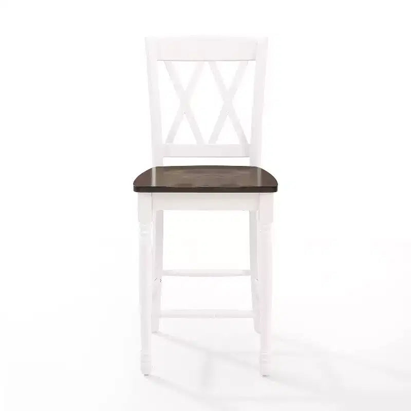 Set of 2 Shelby Counter Height Barstools Distressed White - Crosley: Rubberwood Frame, Non-Upholstered, Traditional Design
