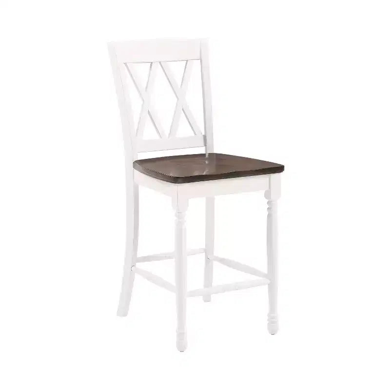 Set of 2 Shelby Counter Height Barstools Distressed White - Crosley: Rubberwood Frame, Non-Upholstered, Traditional Design