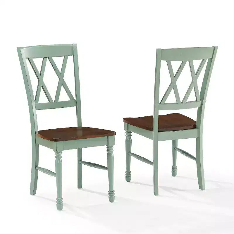 Crosley Shelby 2pc Dining Chair Set Distressed Teal: Rubberwood Frame, Armless Design, 250lb Capacity