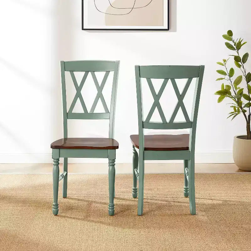 Crosley Shelby 2pc Dining Chair Set Distressed Teal: Rubberwood Frame, Armless Design, 250lb Capacity