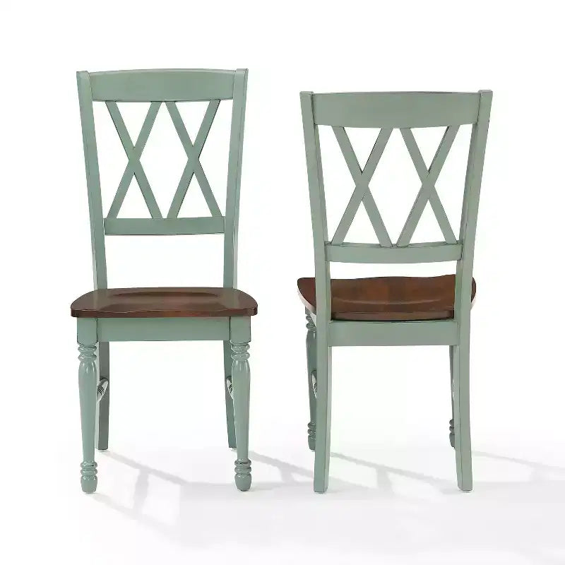 Crosley Shelby 2pc Dining Chair Set Distressed Teal: Rubberwood Frame, Armless Design, 250lb Capacity