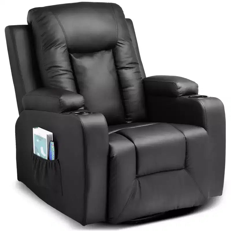 COMHOMA Side Lever Recliner Chair PU Leather Rocking Sofa with Heated Massage Black