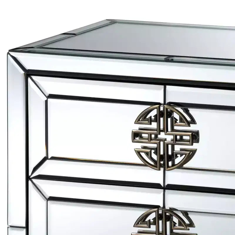 Laken 3 Drawers Mirrored Nightstand - Baxton Studio: Elegant Antique Bronze, Beveled Edges, No Assembly Required