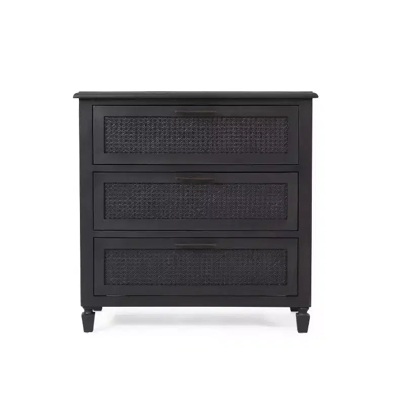 Christopher Knight Home Newell Rustic Acacia Wood and Cane 3 Drawer Dresser Dark Gray: Bedroom Storage, Metal Hardware