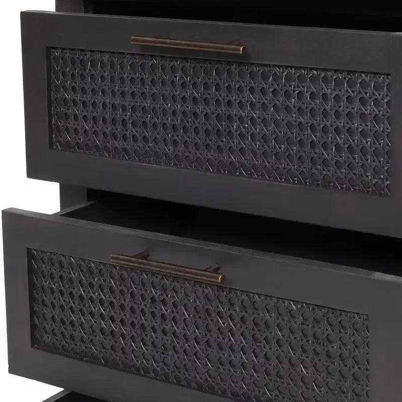 Christopher Knight Home Newell Rustic Acacia Wood and Cane 3 Drawer Dresser Dark Gray: Bedroom Storage, Metal Hardware