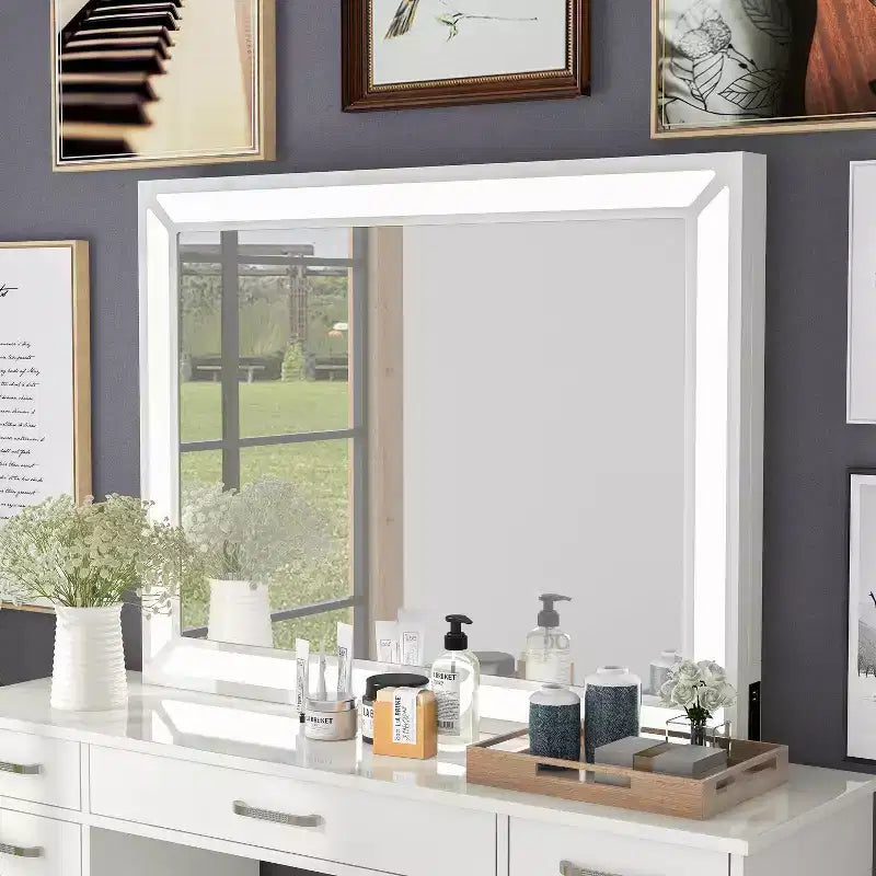 Grayde Contemporary Mirror with Led Light and USB Plug Luminous White - HOMES: Inside + Out