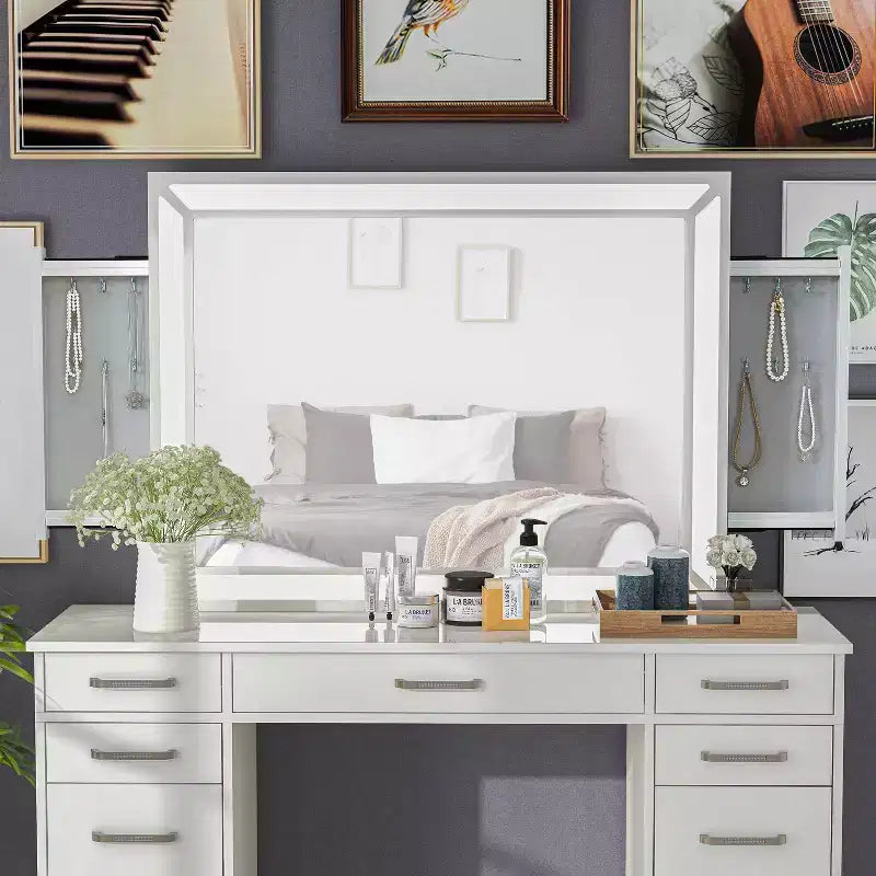 Grayde Contemporary Mirror with Led Light and USB Plug Luminous White - HOMES: Inside + Out
