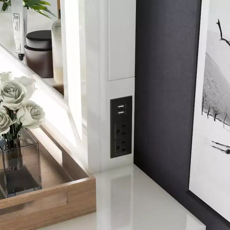 Grayde Contemporary Mirror with Led Light and USB Plug Luminous White - HOMES: Inside + Out
