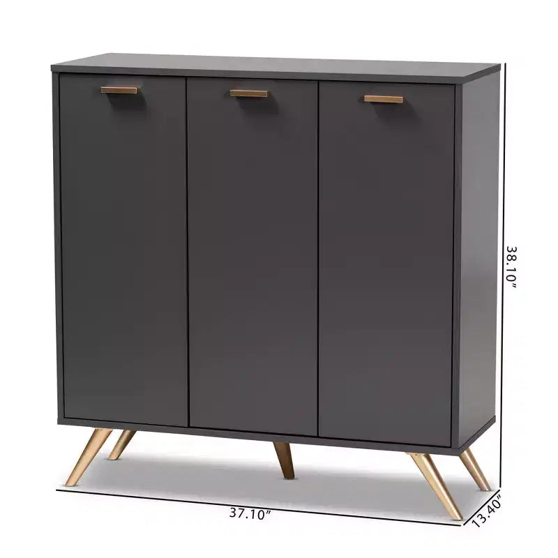Kelson Wood 3 Door Cabinet Dark Gray/Gold - Baxton Studio: Entryway Organizer with 4 Shelves