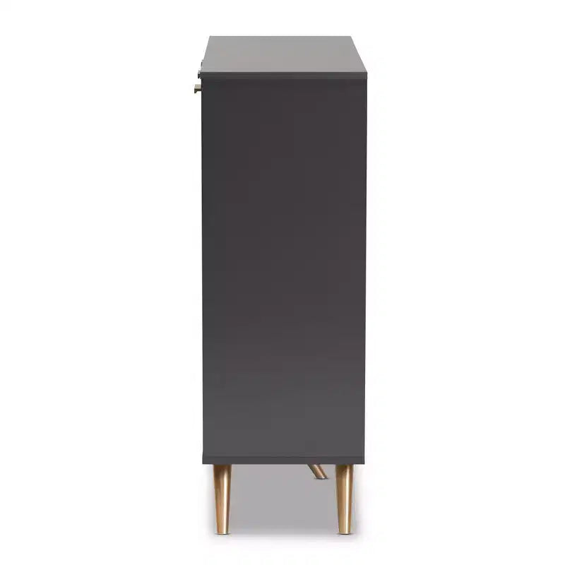 Kelson Wood 3 Door Cabinet Dark Gray/Gold - Baxton Studio: Entryway Organizer with 4 Shelves