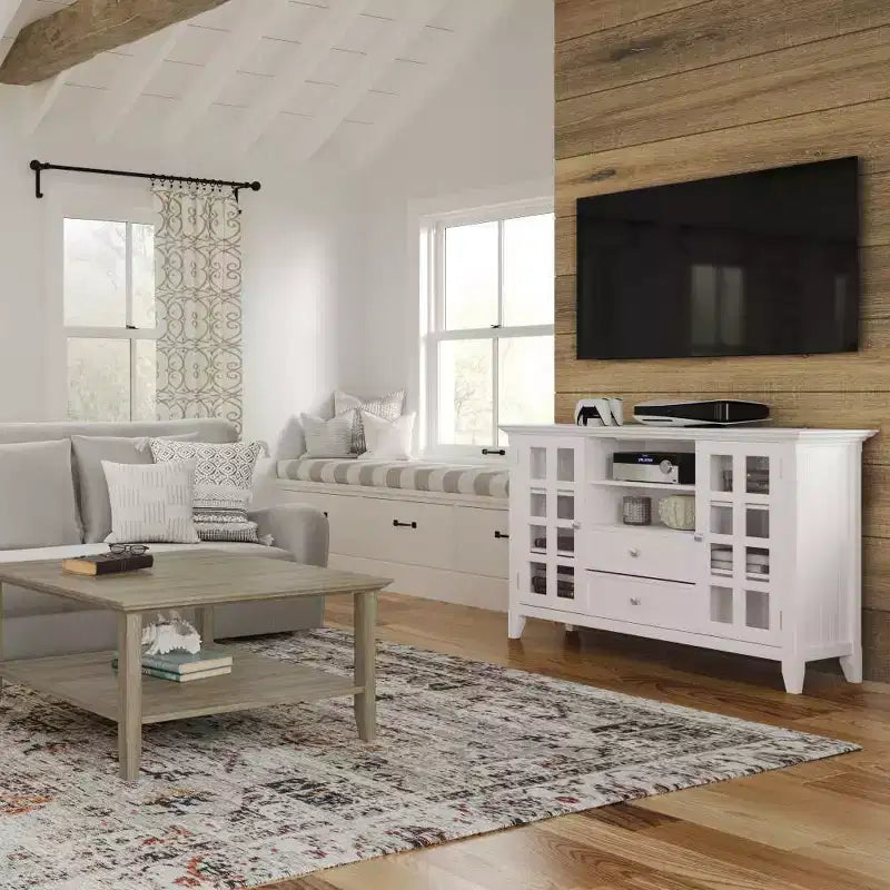 Normandy Tall TV Stand for TVs up to 60" White - WyndenHall: Adjustable Shelves, Pine & Plywood, Media Storage