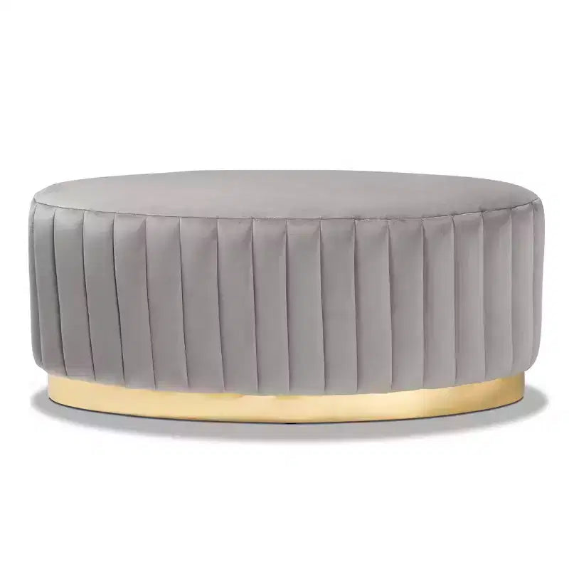 Kirana Velvet Fabric Upholstered and PU Leather Ottoman Gold - Baxton Studio