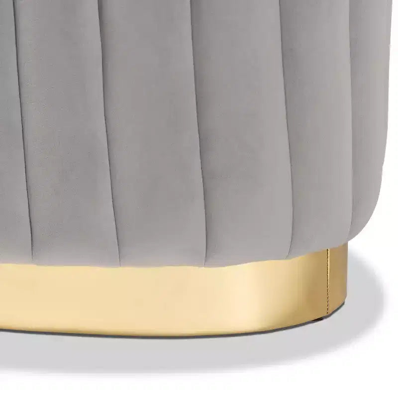 Kirana Velvet Fabric Upholstered and PU Leather Ottoman Gold - Baxton Studio
