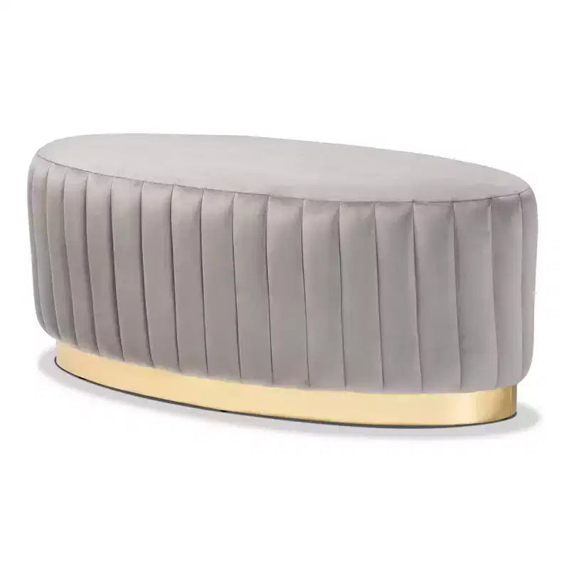 Kirana Velvet Fabric Upholstered and PU Leather Ottoman Gold - Baxton Studio