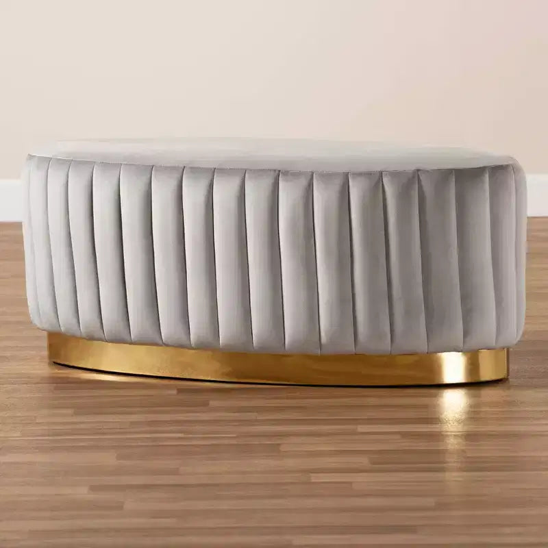 Kirana Velvet Fabric Upholstered and PU Leather Ottoman Gold - Baxton Studio
