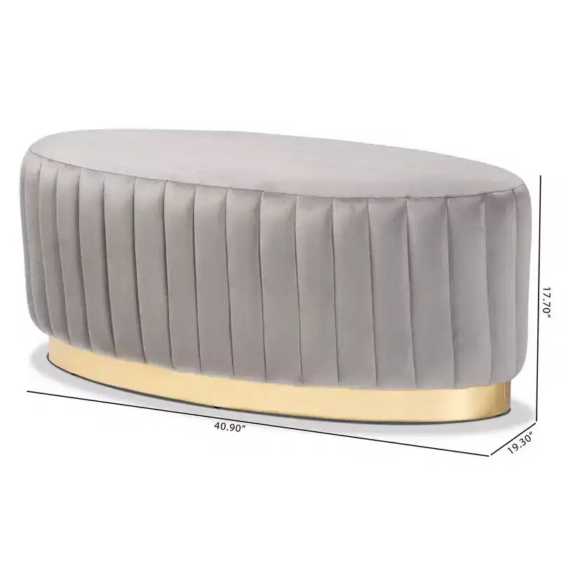 Kirana Velvet Fabric Upholstered and PU Leather Ottoman Gold - Baxton Studio