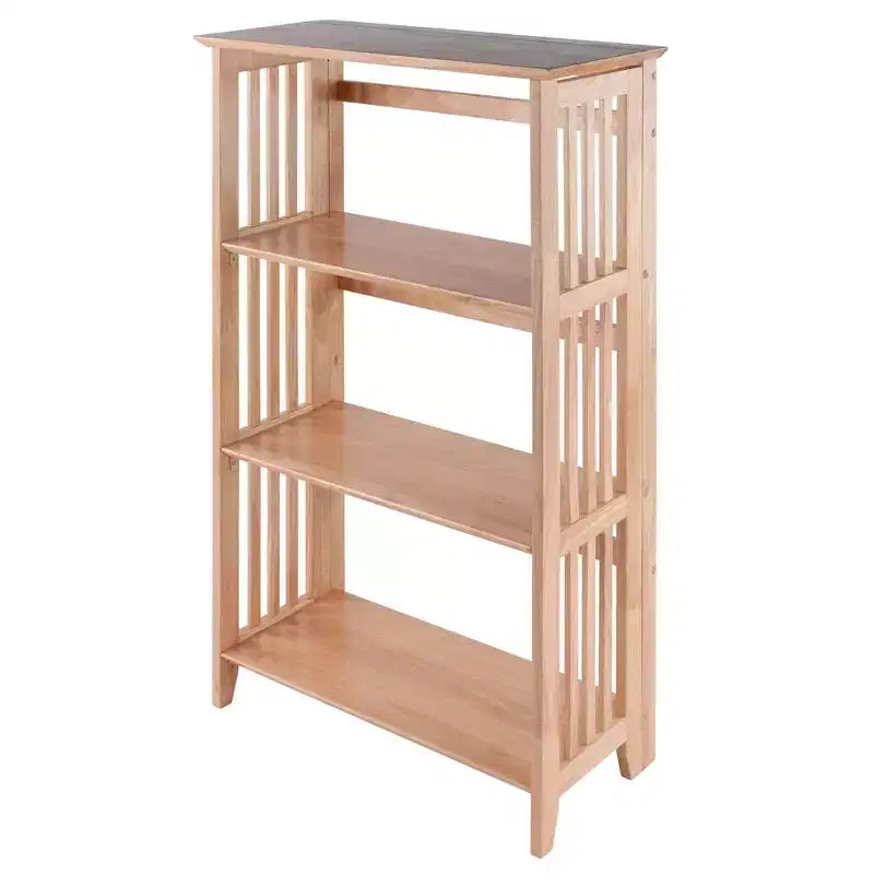 42&amp;#34; 4 Tier Foldable Bookshelf Natural - Winsome: Beech Wood, Slatted-Side, Home Office Storage