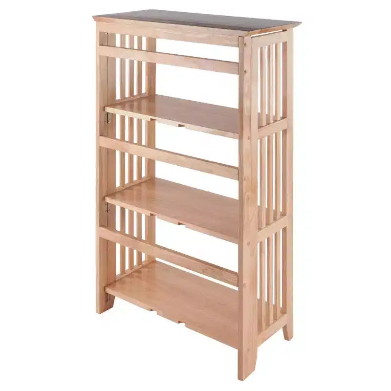 Étagère pliable à 4 niveaux en hêtre naturel, à côtés à lattes