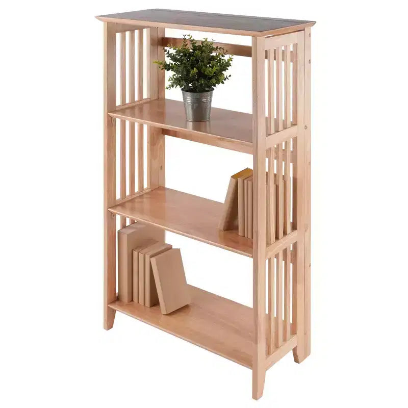 Étagère pliable à 4 niveaux en hêtre naturel, à côtés à lattes
