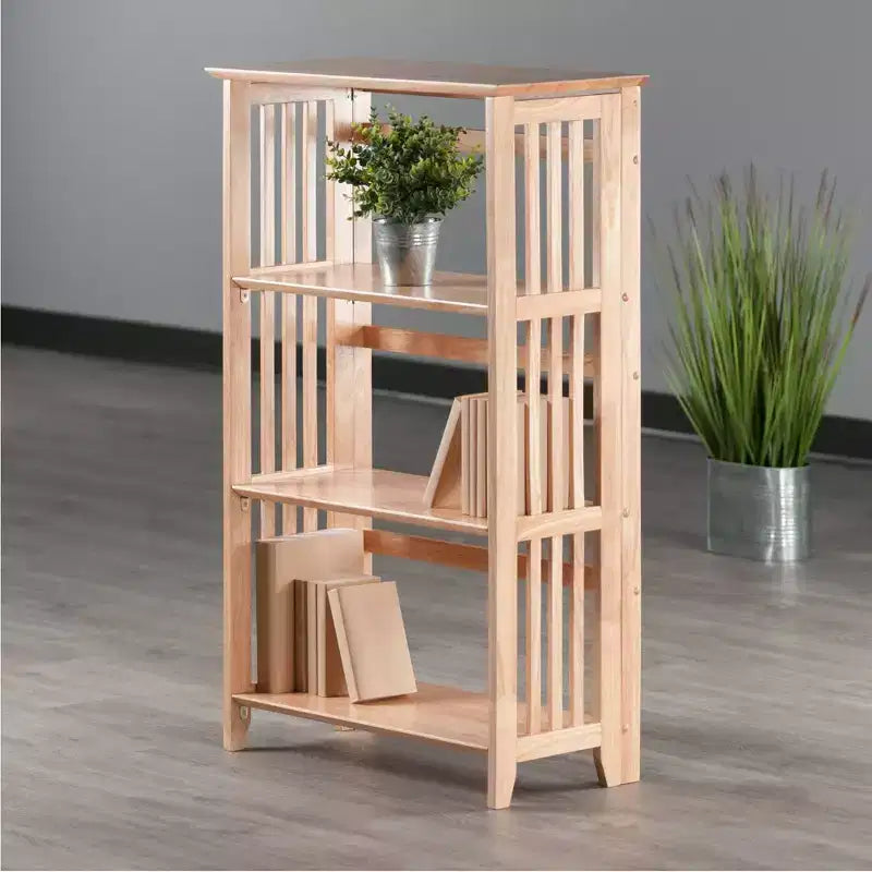 Étagère pliable à 4 niveaux en hêtre naturel, à côtés à lattes