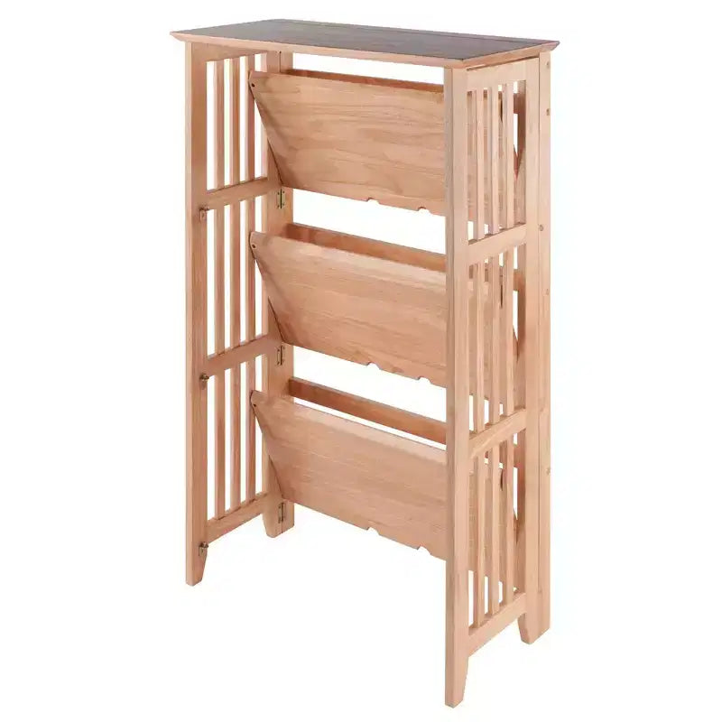 Étagère pliable à 4 niveaux en hêtre naturel, à côtés à lattes