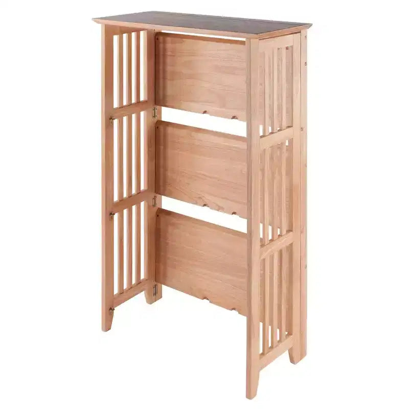 Étagère pliable à 4 niveaux en hêtre naturel, à côtés à lattes