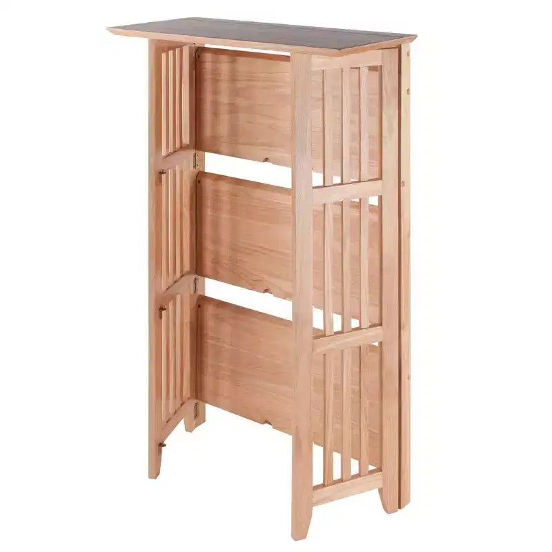 Étagère pliable à 4 niveaux en hêtre naturel, à côtés à lattes