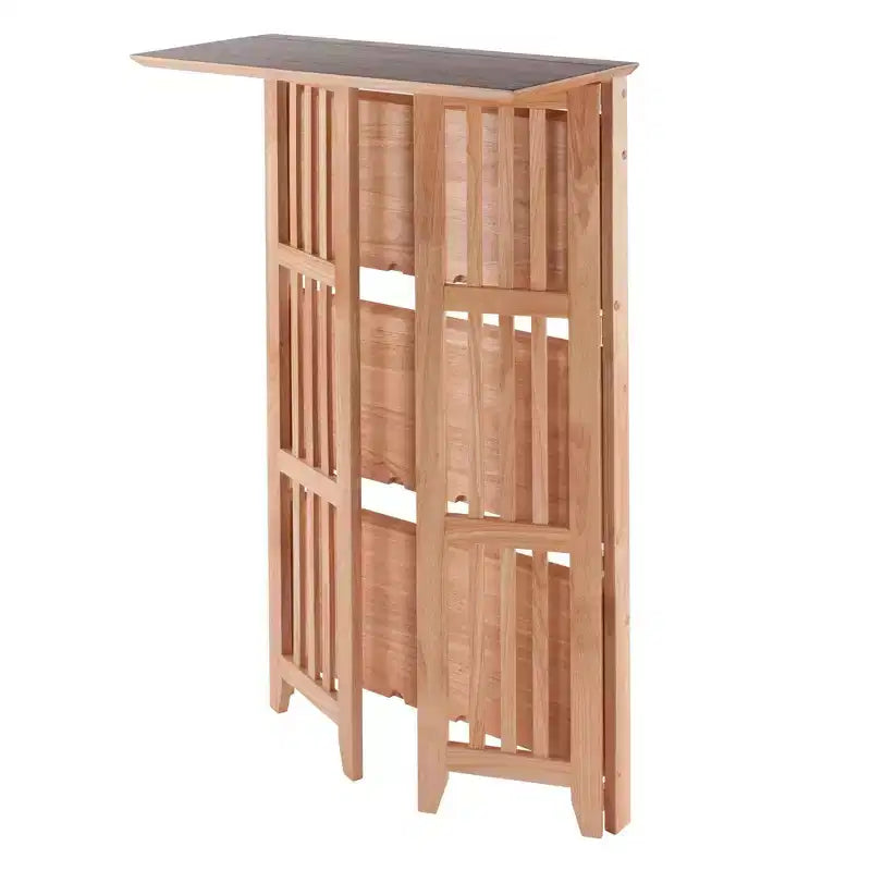 Étagère pliable à 4 niveaux en hêtre naturel, à côtés à lattes