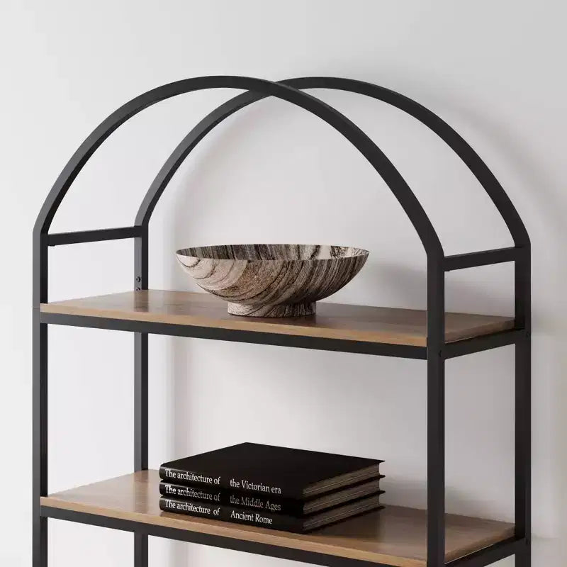 72" Haven Wood and Metal 5 Shelf Arch Bookshelf Reclaimed Oak/Matte Black - Nathan James