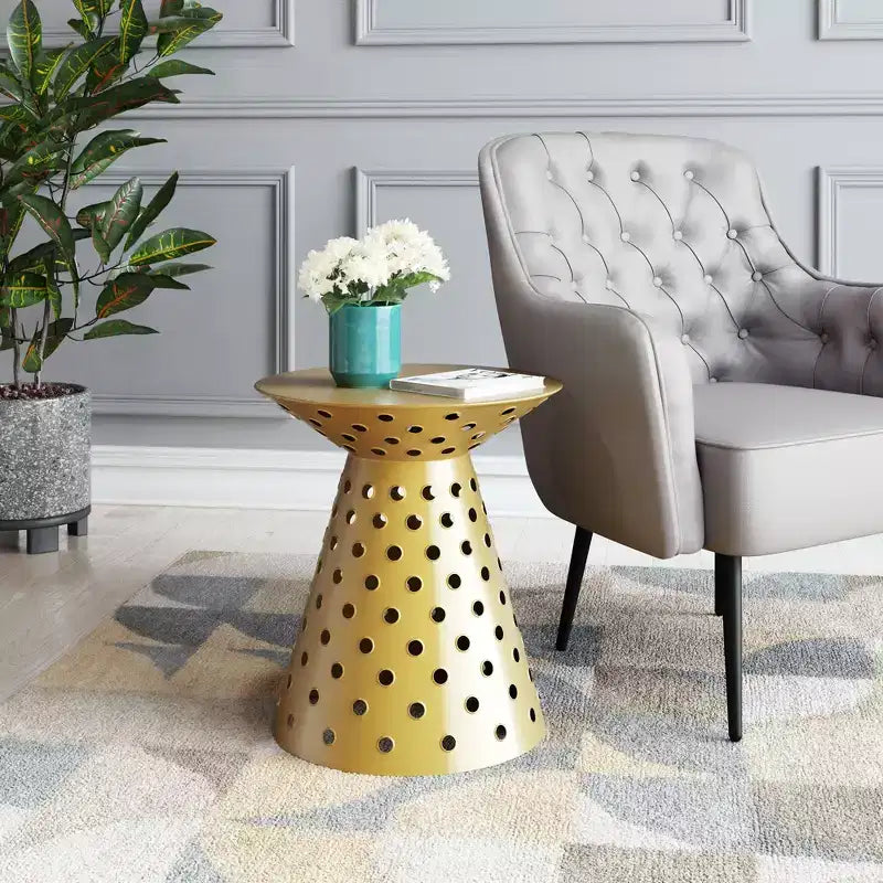 Alaterre Furniture Kian Side Table Iron Gold : Pedestal, Modern No Assembly Required, 220lb Capacity