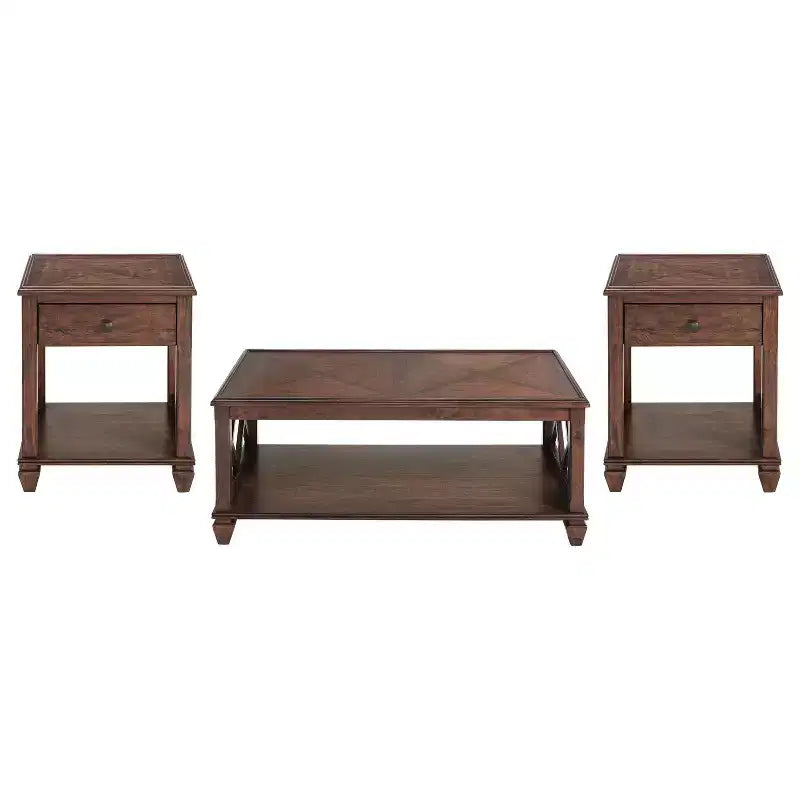 Alaterre Furniture 3pc Bridgton Wood Living Room Set: Pine Furniture, Cherry Stain