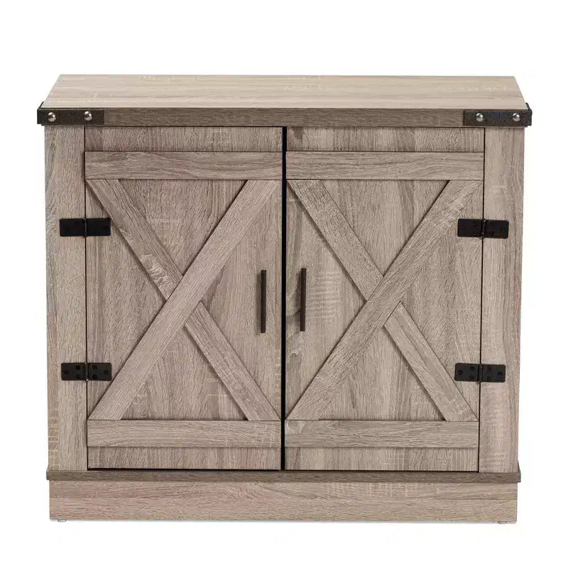 Wayne Farmhouse Wood 2 Doors Shoe Storage Cabinet Oak Brown - Baxton Studio: Entryway Organizer, Holds 9 Pairs