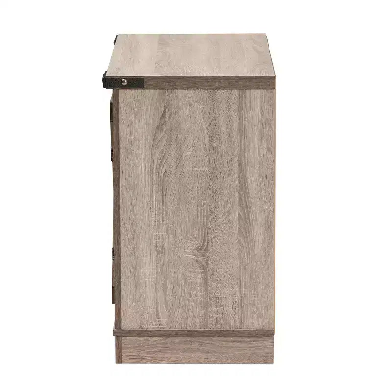 Wayne Farmhouse Wood 2 Doors Shoe Storage Cabinet Oak Brown - Baxton Studio: Entryway Organizer, Holds 9 Pairs
