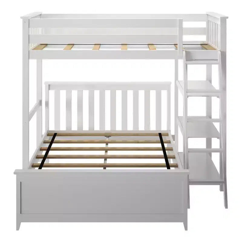 Max & Lily Solid wood L-Shaped Bunk Bed, Twin over Full with Bookcase for Kids