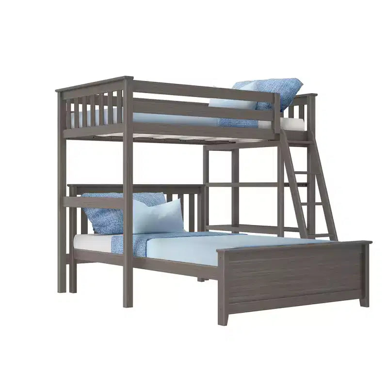 Max & Lily Solid wood L-Shaped Bunk Bed, Twin over Full with Bookcase for Kids