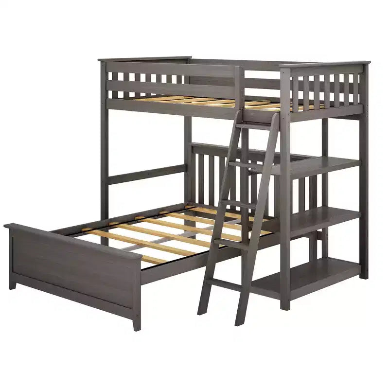 Max & Lily Solid wood L-Shaped Bunk Bed, Twin over Full with Bookcase for Kids