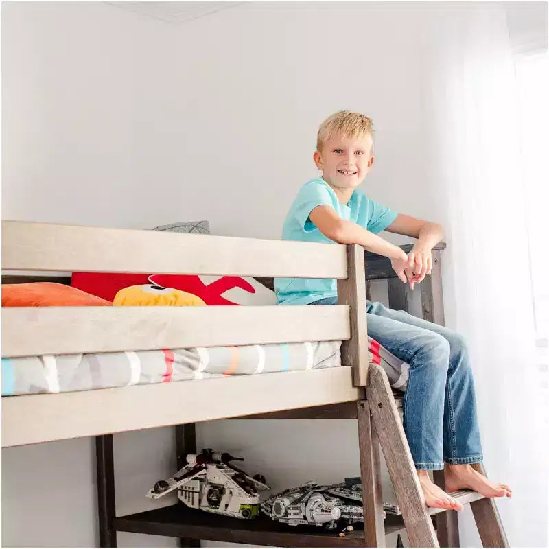Max & Lily Solid wood L-Shaped Bunk Bed, Twin over Full with Bookcase for Kids